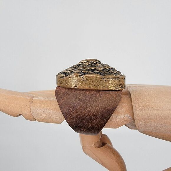 J.Fein Size 7 Boho Gilt Bronze Large High Profile Wooden Statement Ring - Picture 6 of 13
